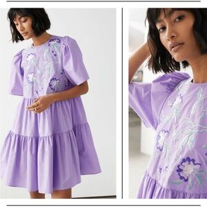 & other stories purple embroidered mini dress
